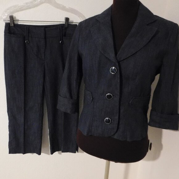 First Option Stylish Single Breasted 3 Button 2 Piece Capri Pant Career Suit 6P - Picture 1 of 14